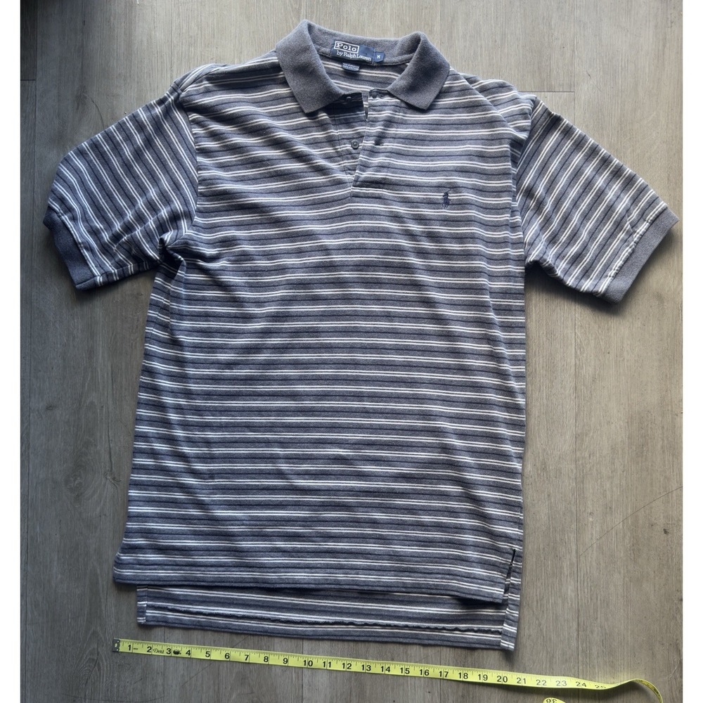 Polo Ralph Lauren Striped Polo Shirt Men's Medium Gray Short Sleeve Classic